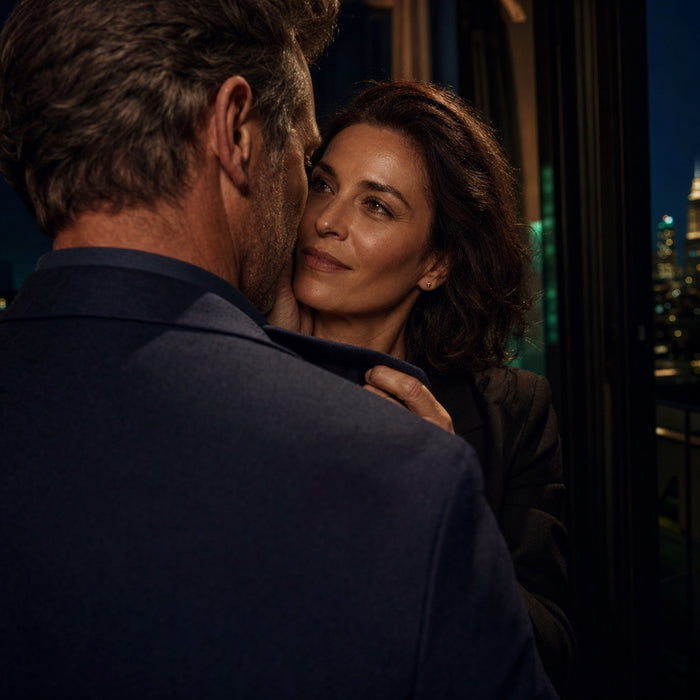 Mature couple sharing a close moment at home